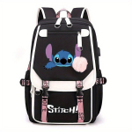 Disney Stitch seljakott, vastupidav pol&uuml;ester, moekas pompom vidin., Juoda