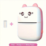 Kaasaskantav Mini Printer: Traadita Tindita Fotoprinter Fotodele ja Kviitungitele, Pink Host + 1 spausdinimo popieriaus ritinys