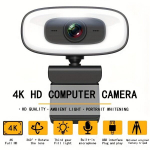 4K HD kaamera, automaatne teravustamine, sisseehitatud mikrofon, USB-liides, kolmetasandiline valgustus, 360&deg; p&ouml;&ouml;ramine.