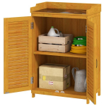Outsunny aiakapp puidust, t&ouml;&ouml;riistakapp t&ouml;&ouml;pinnaga, ilmastikukindel t&ouml;&ouml;riistakapp, 65.5x40x98.5cm, t&ouml;&ouml;riistakapp lamelluksega, riiulid, t&ouml;&ouml;riistakapp aiakappi aeda, terrassile, kollane, Geltona