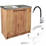 K&ouml;&ouml;gikapp, valamu, must paindlik segistuskraan, sifoon, kuldne tamm, 80cm