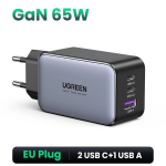 Ugreen 65W GLOS PD -laadija iPhone, MacBook, s&uuml;learvutid, tahvelarvutid - 3 porti &uuml;sna 65W EL