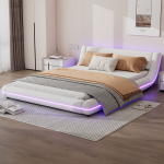 Madal voodiraam, PU+MDF, LED valgustus, 140x200 cm
