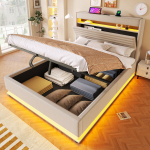 Pehmete polsterdusega voodi, 140x200 cm, USB-C, LED, 1 tk