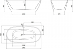 Mexen Eris vann vaba seisev 180 x 80 cm, valge, must &uuml;levool - 53441808000-70, 180 x 80 cm