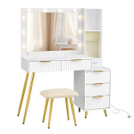 Meigilaud tabureti ja peegliga 40x110x135 cm Valge