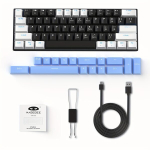 MageGee 60% mechaninė klaviatūra su mėlynu ap&scaron;vietimu, Balta ir juoda (raudoni jungikliai)
