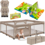 Laste m&auml;nguaedik Lionelo Florence XL Easy Fold Beige Sand + kahepoolne vaip lastele Lionelo Robby