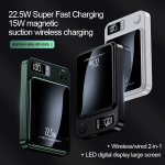 10000mAh akupank, lilla, 22,5W PD + 15W magnetiline juhtmevaba