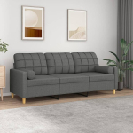vidaXL 3-kohaline diivan patjadega, tumehall, 180 cm, kangas