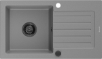 Mexen Pablo graniidist 1-kambriline valamu n&otilde;rutusalusega 752 x 436 mm, hall, must sifoon - 6510751010-71-B, Mexen Pablo granito plautuvė su viena plautuve ir la&scaron;eliu 752 x 436 mm, pilka, sifonas juodas - 6510751010-71-B