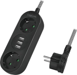 Pikenduskaabel 2 pistikupesa ja 3 Usb-a pordiga, 1,5 m, must