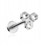 Titaanist labret k&otilde;rvar&otilde;ngas valge tsirkooniga, spiraal, laba, 1,2/8 mm