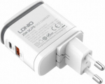 Wall charger with light function LDNIO A2423C, USB + USB-C, PD + QC 3.0, 25W (white)