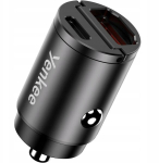 Yenkee Autolaadija YAC CAR 02 MINI, 30W, 1x USB-C, 1x USB-A, 12-24V, Power Delivery, Quick Charge 3.0, must