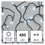 J&otilde;ulutulede valguskett 480 LED Timer, K&uuml;lm valge, 48 m