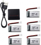 Laadija adapter + 5 liitiumakut 3,7V 380mAh 25C
