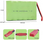 1 tk 7,2 V 2400 mAh Ni-MH AA JST laetav aku RC veoautodele
