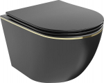 WC-pott Mexen Lena Rimless Slim Duroplast koos aeglaselt sulguva kaanega, Black matt/Gold edge