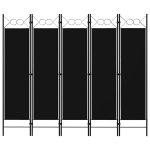 vidaXL 5 paneeliga ruumijagaja, must, 200 x 180 cm