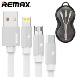 Remax Kerolla RC-094. lame USB-mikro-USB / v&auml;lk / USB-C kaabel kangapunutisega 2.4A 1M. (Valge), Baltas