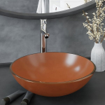 vidaXL vannitoavalamu kraani ja &auml;ravoolupesaga, pruun karastatud klaas