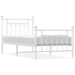 vidaXL metallist voodiraam peatsi ja jalutsiga, valge, 90 x 190 cm