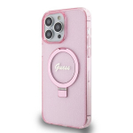 Guess Case iPhone 15 Pro Max 6.7 GUHMP15XHRSGSP roosa HC RING STAND MAGSAFE SCRIPT LOGO GLITTER jaoks