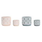 Pottide komplekt DKD Home Decor Tsement Roheline Heleroosa Ikat (2 &Uuml;hikut) (17 x 17 x 15 cm)