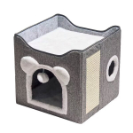 Kokkupandav kassimaja voodite ja kraapimispostiga, 40x40x38 cm, hall