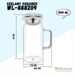 Klaaskann, 1000 ml, WILMAX Stiklinis ąsotis 1000 ml su metaliniu dangteliu
