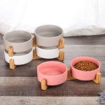 Kahekordne keraamiline puidust kauss koertele ja kassidele GERDA must 2x400ml