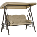 Outsunny 3-kohaline Hollywood kiik aia kiik koos p&auml;ikesekatuse padjadega metallist pol&uuml;estrist khaki 116 x 206 x 183 cm