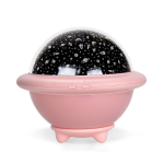 Laste &ouml;ine valgustatud taevas ja t&auml;heprojektor UFO roosa