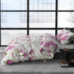 Voodipesukomplekt, flanell, valge, lilledega, "Olivia"