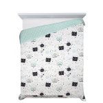 Laste mikrokiust voodikate Cats KID tr&uuml;kiga 170X210 valge+must+m&uuml;nt
