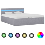 vidaXL h&uuml;drauliline hoiukastiga voodiraam LED helehall kangas 120x200
