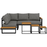 Outsunny 5-osaline aiam&ouml;&ouml;blikomplekt, aiakomplekt koos nurgadiivaniga, kahene diivan, kohvilaud, r&otilde;dum&ouml;&ouml;blikomplekt istmepatjadega, aia salongikomplekt, hall, Tamsiai pilka