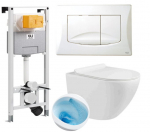 4-in-1 KOMPLEKT: Oli raam + Premium Zoldo WC-pott, Typhoon Tornado loputusnupp + SLIM Soft Close istmekate duroplastist + Oli loputusnupp, valge
