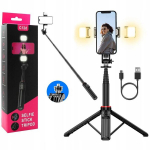 2in1 Selfie Stick Statiiv Kolmjalg Bluetooth Pult 130cm + 2x Led Valgusti