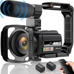 4k videokaamera Uhd 48mp Wifi Ir &ouml;&ouml;n&auml;gemisega vlogging kaamera, 16x digitaalne suum 3-tolline 270&deg; p&ouml;&ouml;ratav puuteekraan Youtube kaamera koos mikrofoni, kaugjuhtimispuldi, k&auml;eshoitava stabilisaatori ja objektiivi varjukiga