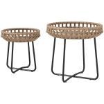 Outsunny komplekt 2 pol&uuml;rattanist k&uuml;ljelaua &Oslash;60/41 cm &uuml;mmargune ilmastikukindel aialaua X-jalgadega reguleeritavad jalapad v&auml;ljas r&otilde;dulaua kohvilaud aiam&ouml;&ouml;bel aeda, r&otilde;dule pruun, Ruda