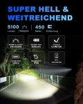Towild Bk20 taktikaline led taskulamp 5100 luumenit laetav - 5 režiimi, ipx8 veekindel, &uuml;liergas, elektrikatkestus, h&auml;daolukord, telkimine, matkamine, v&auml;ljas - kuni 240 tundi t&ouml;&ouml;aega