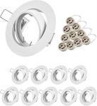 Edishine 10 s&uuml;vistatava prožektori komplekt Gu10 kinnitusraam, 230 V s&uuml;vistatav valgusti, Gu10 pesa, 68 mm ava l&auml;bim&otilde;&otilde;t, &uuml;mmargune, 35&deg; p&ouml;&ouml;ratav, raam Led- v&otilde;i halogeenlampidele ilma pirnideta, valge