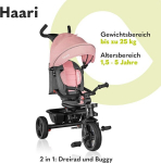 Lionelo Haari 2-in-1 kolmerattaline jalgratas l&uuml;kkesangaga alates 18 kuust kuni 25 kg, s&otilde;idab edasi ja tagasi, sisekummita kummist rehvid, vabajooks, avar korv, joogihoidik, roosa