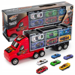 M&auml;nguauto ja veoauto komplekt koos karbi ja lauam&auml;nguga, 6 autot