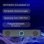 Defender&reg; Z2 arvutik&otilde;lar - 2.0 heliriba arvutile, s&uuml;learvutile ja monitorile - 6w stereo k&otilde;lar Led helitugevuse reguleerimise, 3,5 mm Aux, Usb toiteallikaga - Plug & Play arvutik&otilde;lar