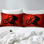 Poiste voodipesukomplekt 135 x 200 cm Offroad Motorcycle Bed Set Pattern Bmx Abstract Biker Silhouette Fire Red Geometric Print tekikott ja 1 padjap&uuml;&uuml;r