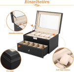 Ejoyous kellakarp 20 kellale, kellade hoiukarp klaasist kaanega, kellakohver, pu-nahast vitriinkarbid, meestele ja naistele, ehtekarp, kaelakee k&auml;ev&otilde;rudele, 28,3 x 20,3 x 16,6 cm