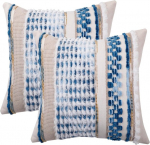 Tosleo 2 boho padjakatte komplekt, &scaron;enillist dekoratiivpadjakatted, 45 x 45 cm, pehme velvet pl&uuml;&uuml;sist puuvilla ja linasega, kaisupadi diivanile, magamistuppa, voodile, aeda, r&otilde;dule, &otilde;ue, sinine